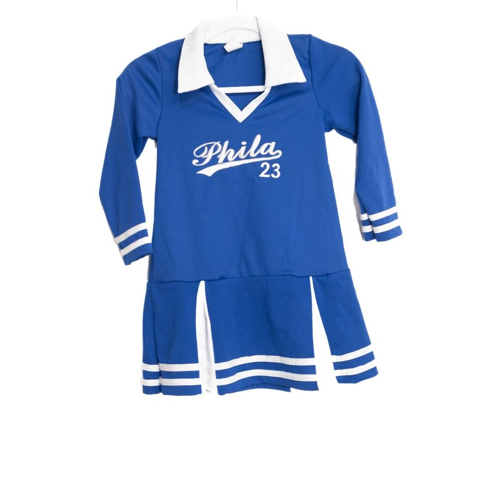 Vintage Phila 23 Size 10 Blue/White Long Sleeve Cheerleader Dress For Kids